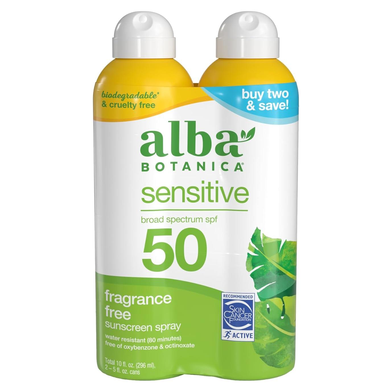 Spray Solar Sensible Alba Botanica SPF 50 Sin Fragancia 296 ml