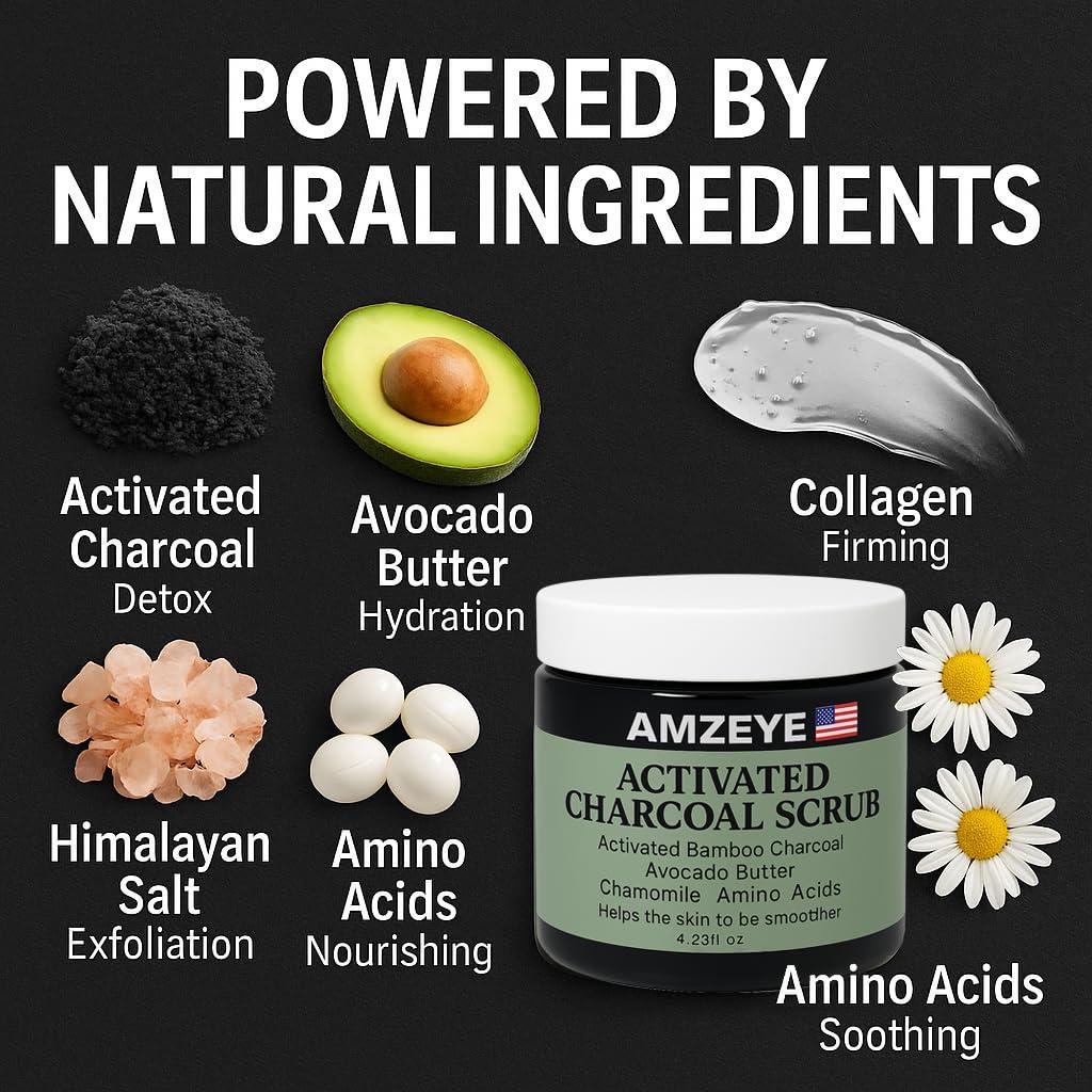Exfoliante Detox Carbón Activado AMZEYE 159g - Suave y Nutritivo