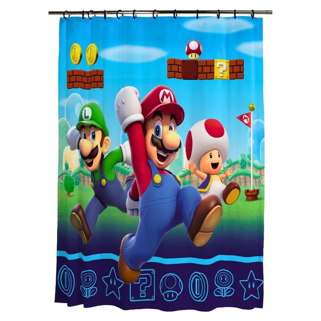 Juego de Cortina de Ducha Super Mario 72x72 cm 13 Piezas