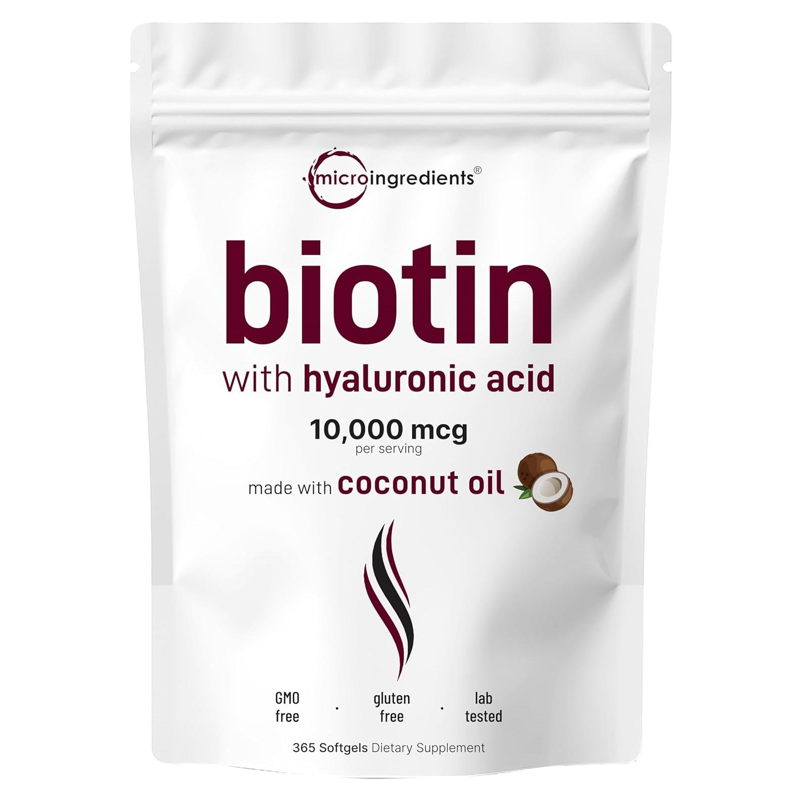 Biotina 10,000mcg Micro Ingredients con Ácido Hialurónico 25mg