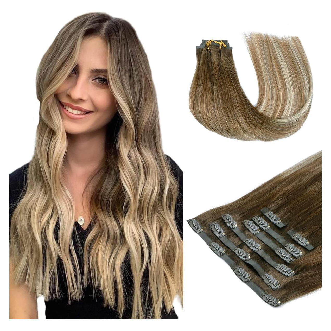 Extensiones de Cabello Clip Sin Costuras HOTBANANA 35.56 cm 120g 7pcs