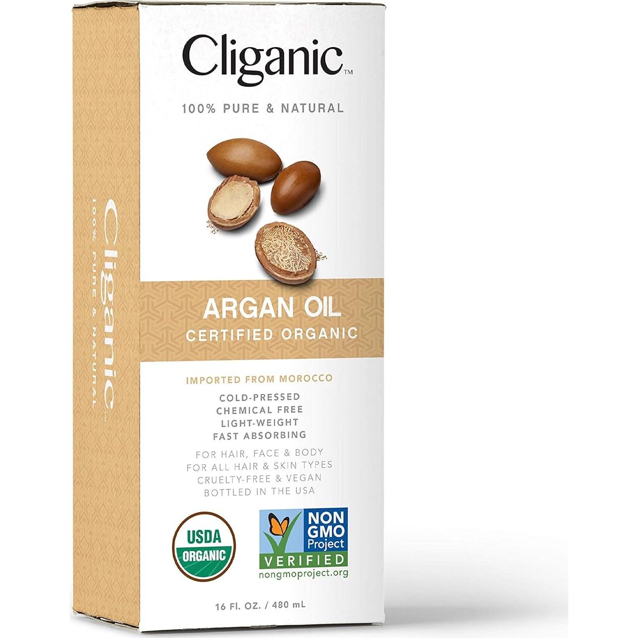 Aceite de Argán Orgánico Cliganic 473ml 100% Puro para Cabello y Piel