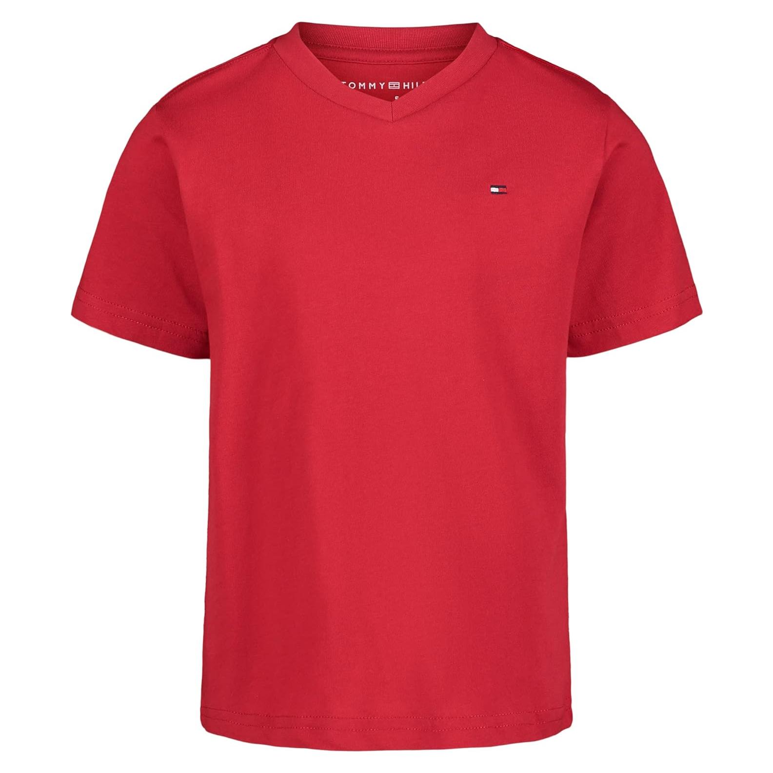Camiseta de Cuello en V Tommy Hilfiger Niño Escarlata