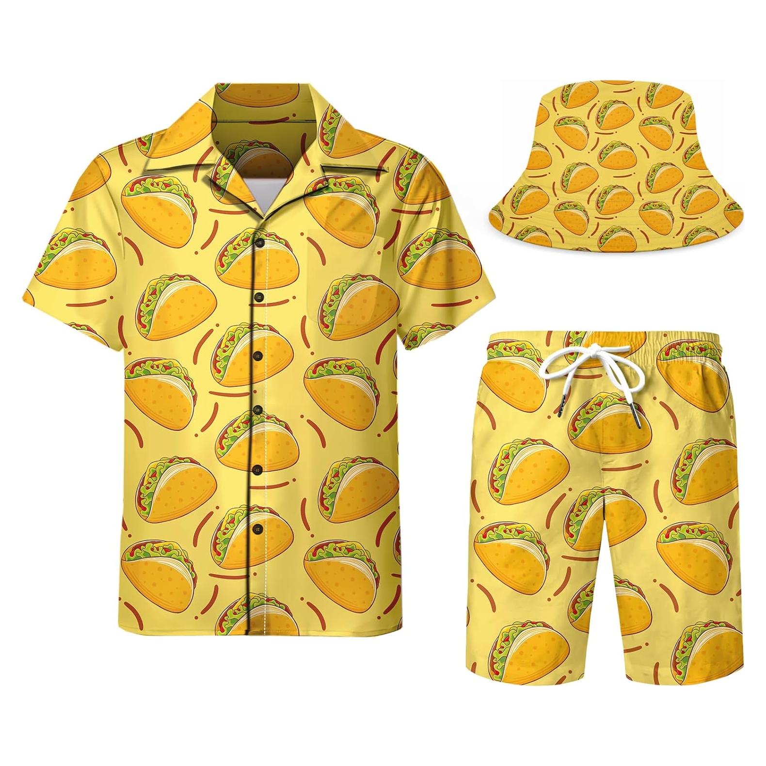 Conjunto DOOPCCOR 3 Piezas Hombre Camisa Hawaiana y Pantalones Cortos