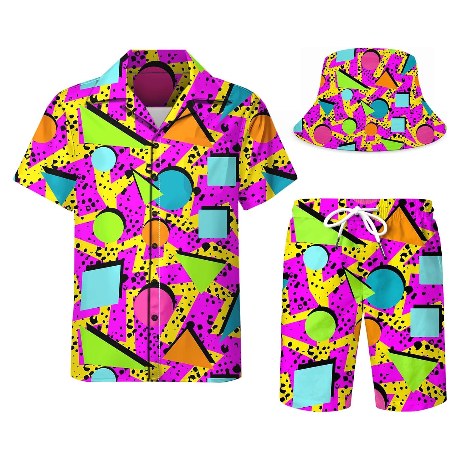 Conjunto DOOPCCOR 3 Piezas Hombre Camisa Hawaiana y Pantalones Cortos