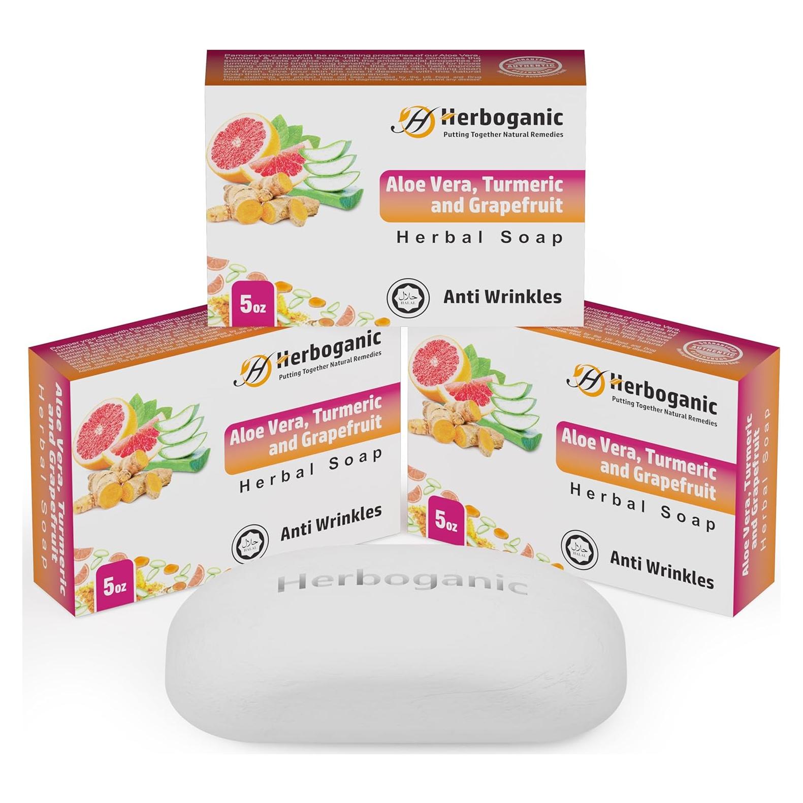 Jabón Natural Herboganic Aloe Vera y Cúrcuma - 3 Barras 141g