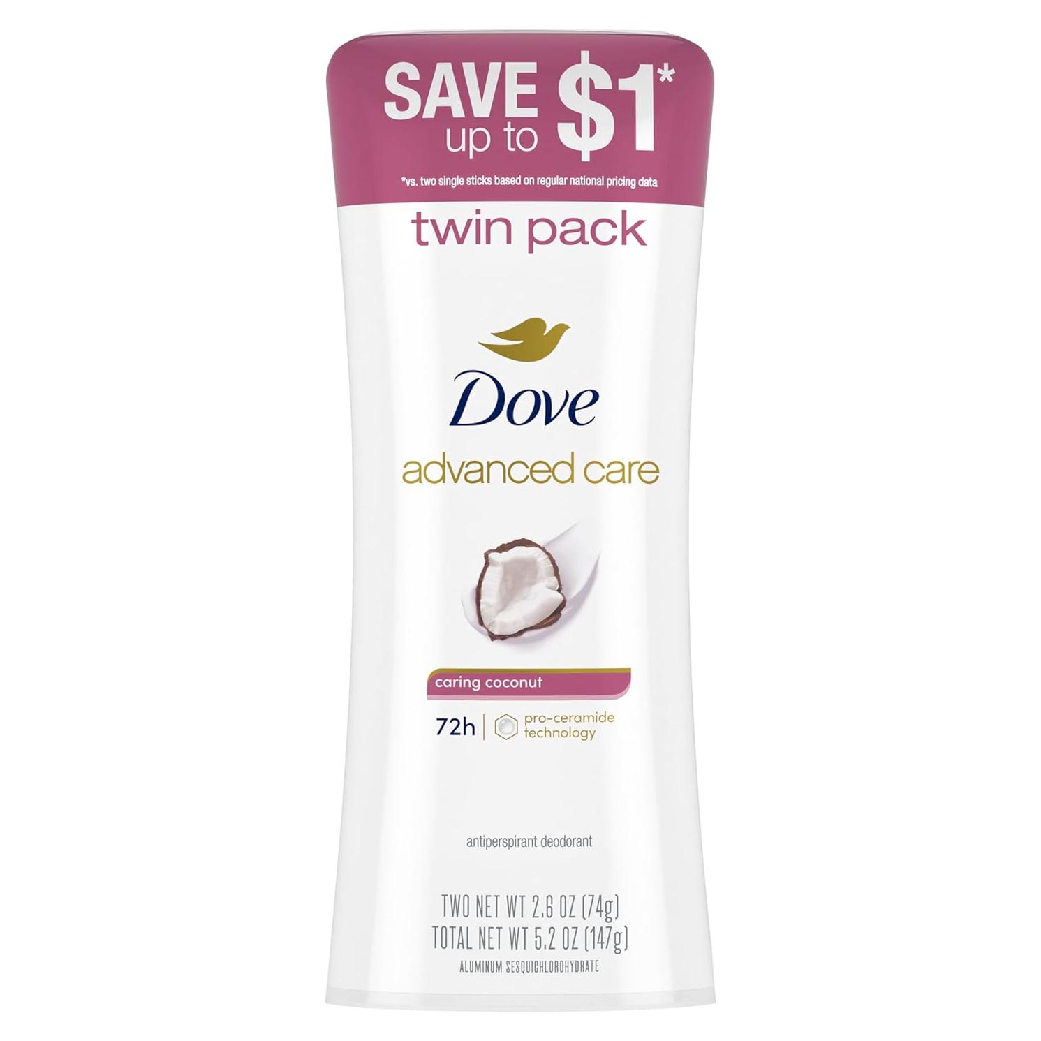 Desodorante Antitranspirante Dove Coco Cuidadoso 73.9g x2