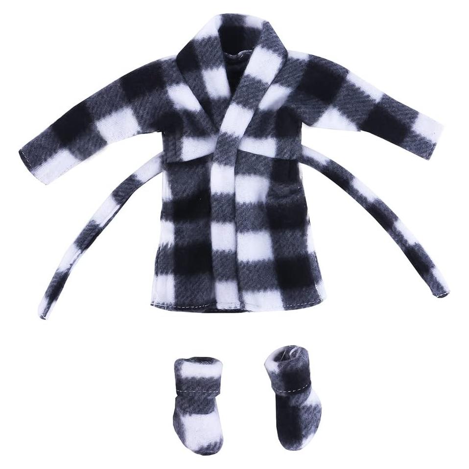 E-TING Santa Clothing Bathrobe Christmas Accessories for elf Doll (Black and White Plaid Bathrobe)