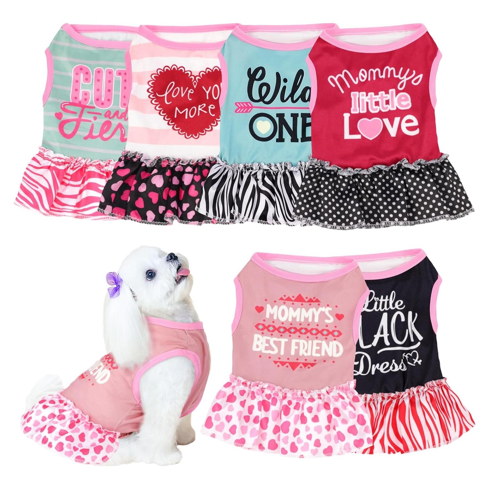 6 Pack Girl Dog Clothes Pet Dress Shirt Female Cute Dog Sundress Puppy Summer Apparel Clothes Outfits with Ruffles for Pets Cats (Extra Small)