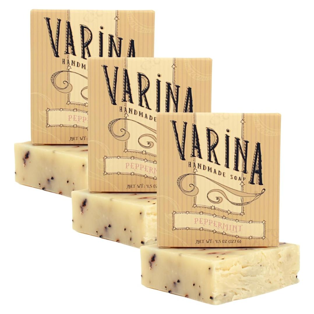 Jabón de Barra de Menta Orgánica Varina - Paquete de 3