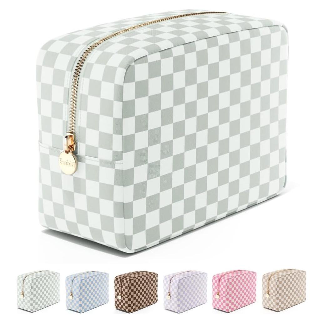 Bolsa de Maquillaje Embla Grande Cuadrícula Verde Menta