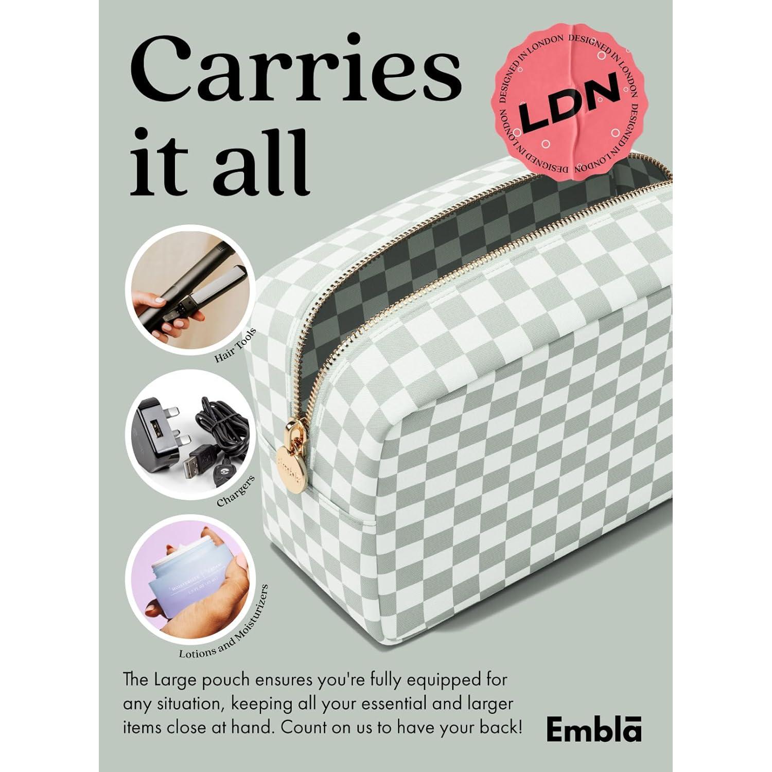 Bolsa de Maquillaje Embla Grande Cuadrícula Verde Menta