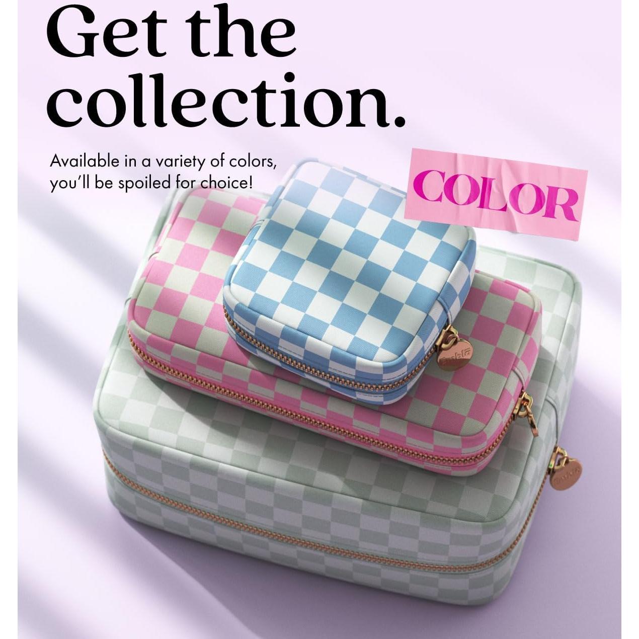 Bolsa de Maquillaje Embla Grande Cuadrícula Verde Menta