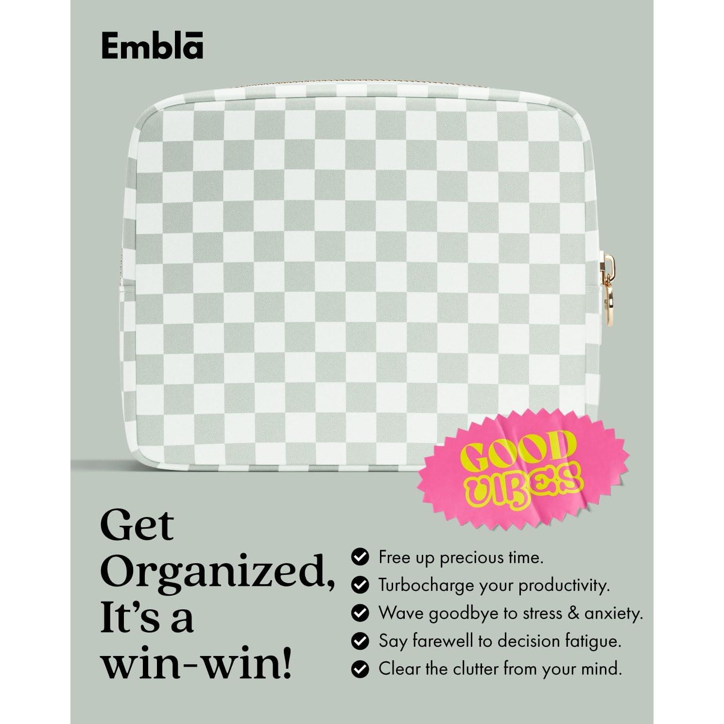 Bolsa de Maquillaje Embla Grande Cuadrícula Verde Menta