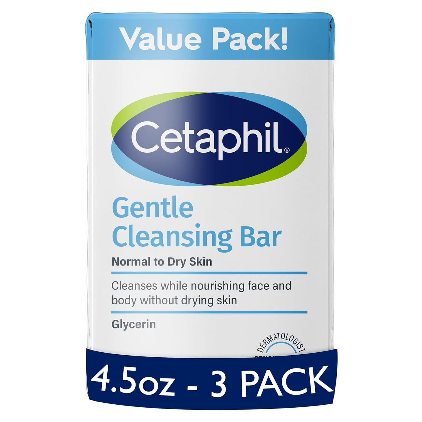 CETAPHIL Barra Limpiadora Suave 127g x3 - Piel Seca y Sensible