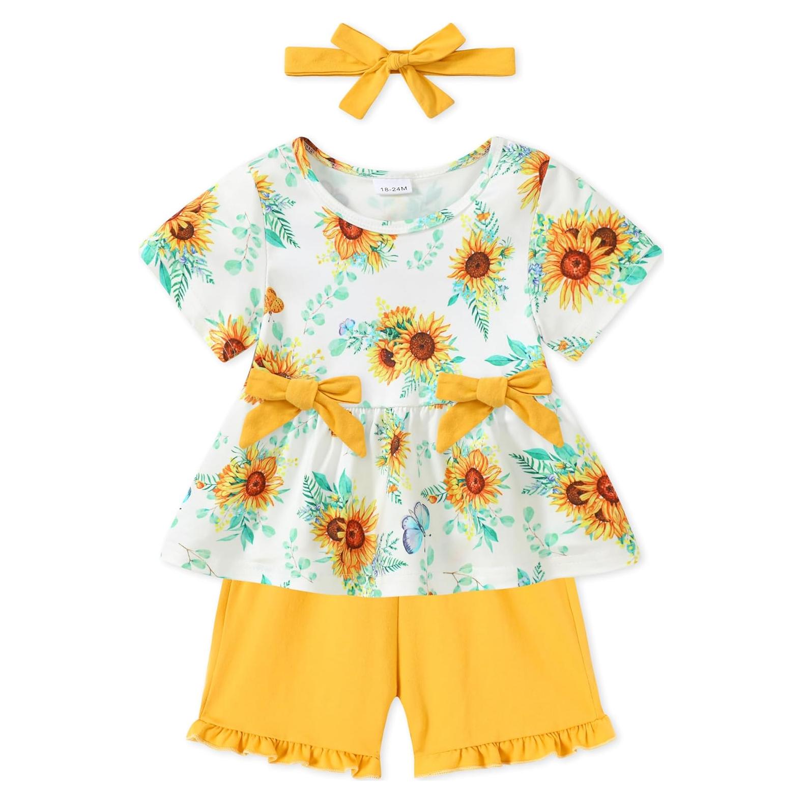 YALLET Conjunto Ropa Verano Niña 3 Piezas Girasol Amarillo