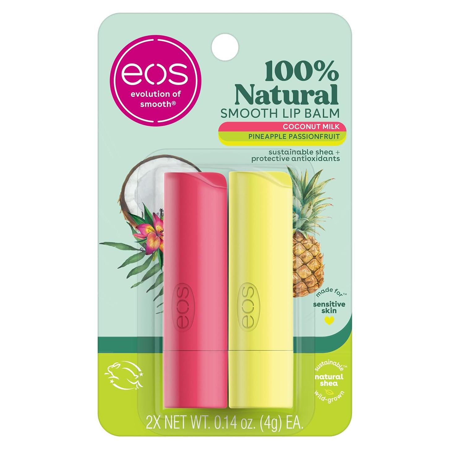 Bálsamo Labial Natural eos - Leche de Coco y Maracuyá 2 Pzas