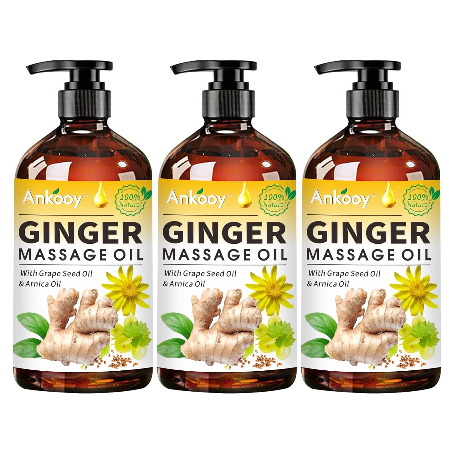 Paquete de 3 Aceites de Masaje ANKOOY Jengibre 100% Natural