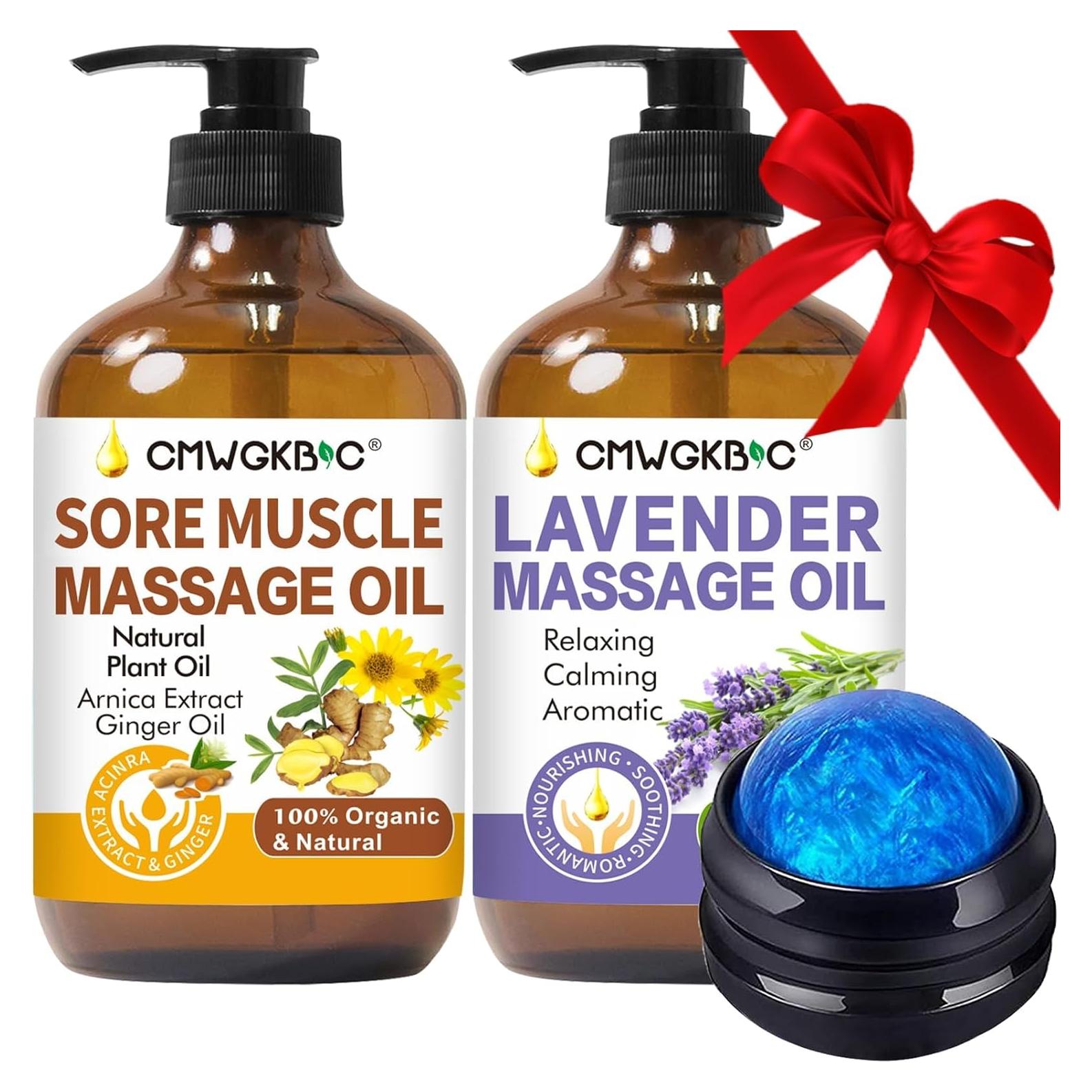 Set de Aceite de Masaje Jengibre y Lavanda + Pelota - 3 Piezas