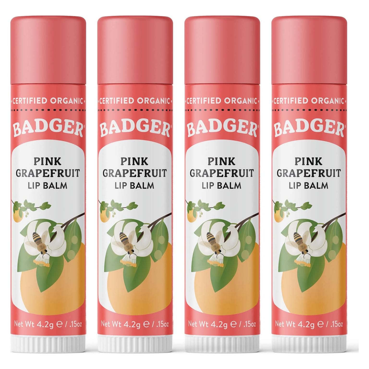 Bálsamo Labial Orgánico Badger Pomelo Rosa - Paquete de 4