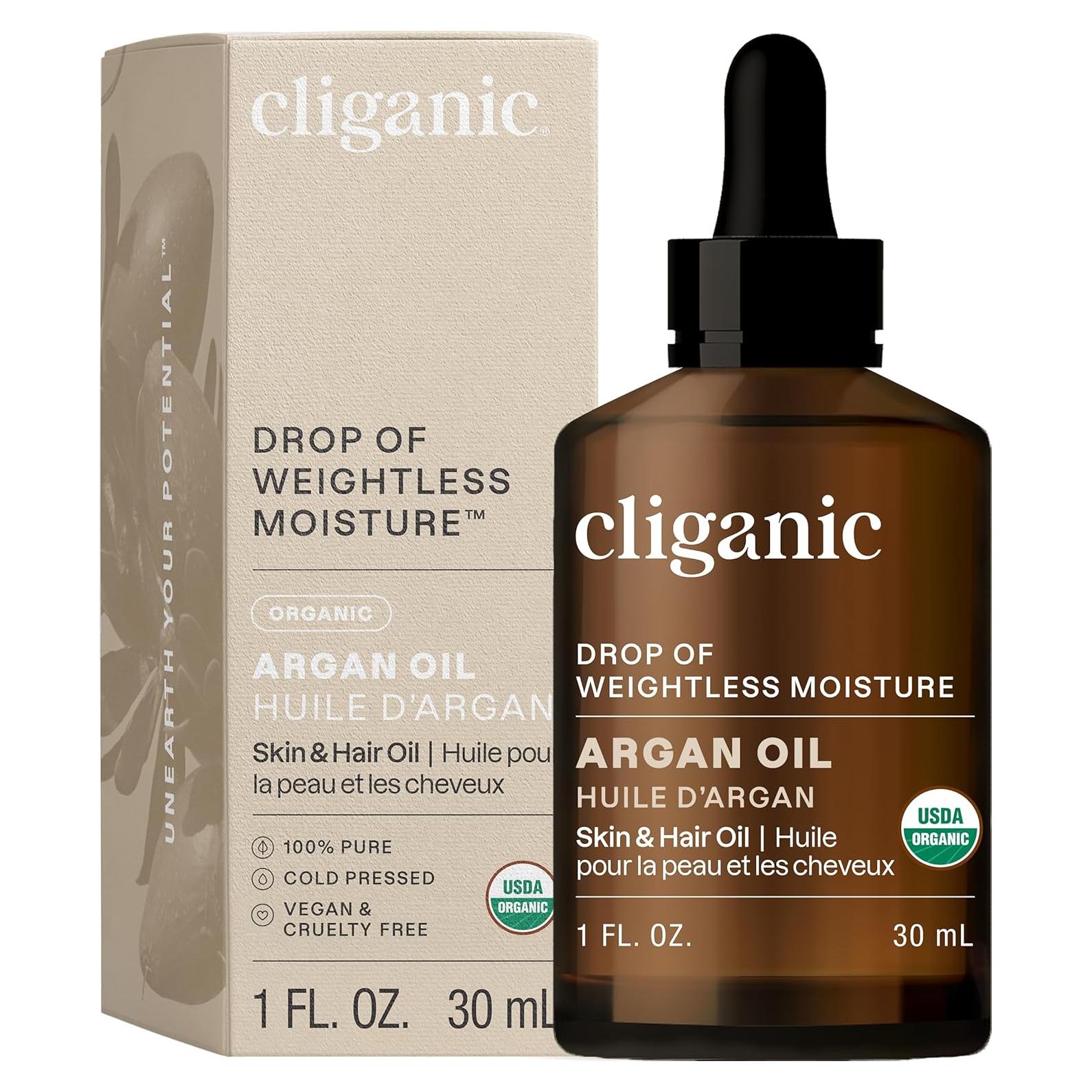 Aceite de Argán Orgánico Cliganic 100% Puro 80g - Cabello, Cara y Piel