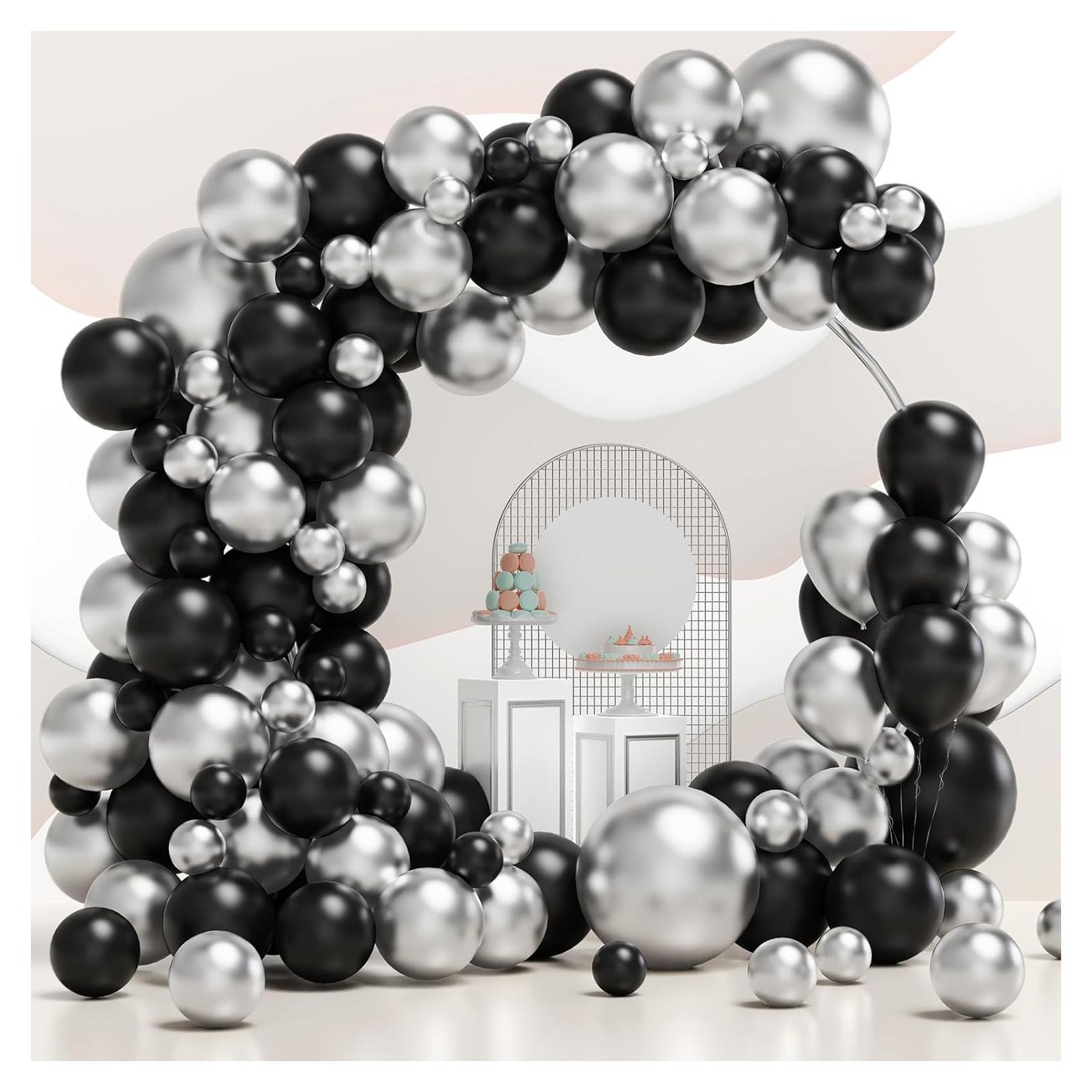 Kit de Globos Metálicos Negros y Plateados 124pcs para Fiesta