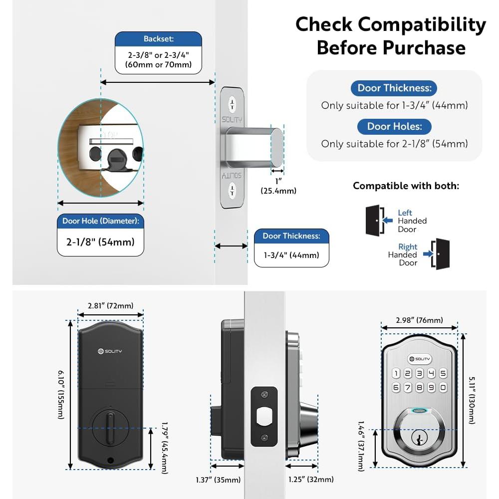 Cerradura Electrónica Biométrica Solity AT10, 50 Huellas, Niquel Satinado