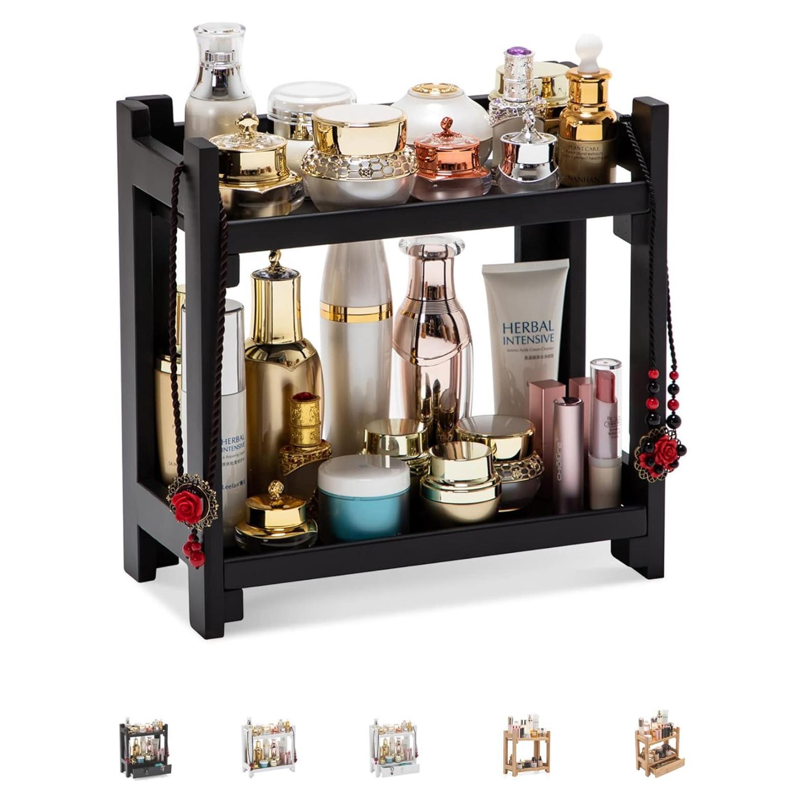 Organizador de Maquillaje GOBAM de Bambú Negro 2 Niveles