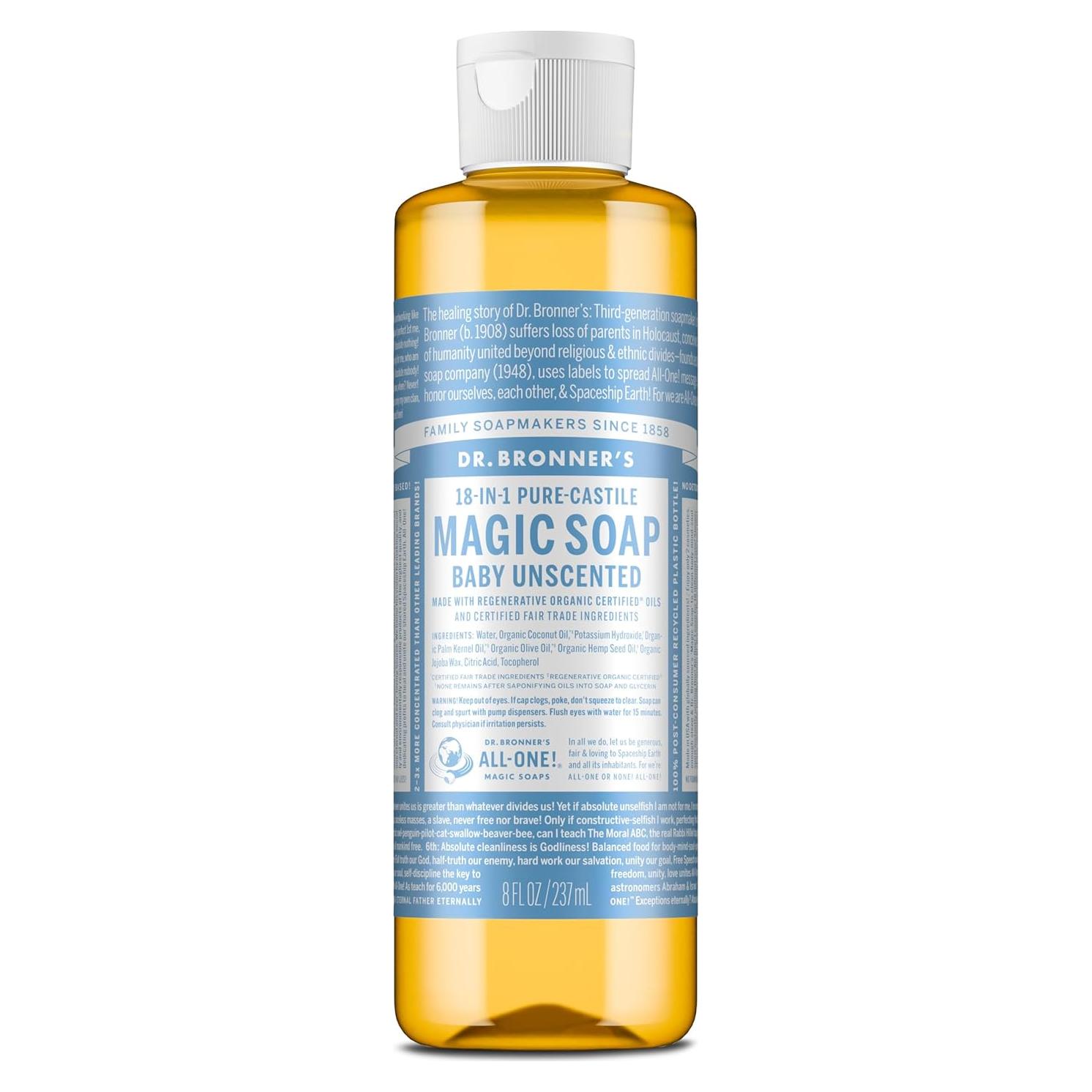 Jabón Líquido Dr. Bronner's Puro-Castile 236.6 ml Sin Fragancia