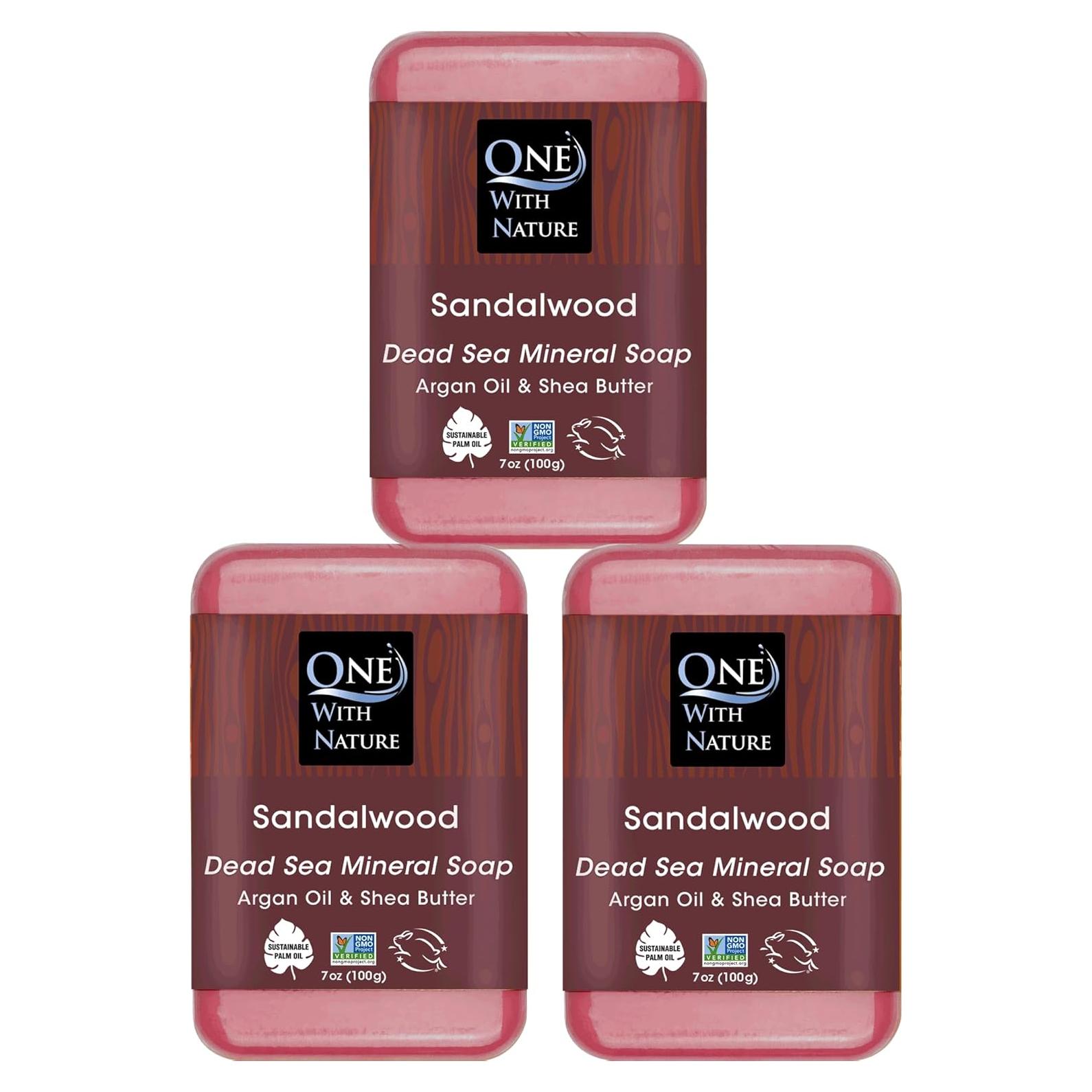 Jabón Exfoliante de Sándalo One With Nature 198g 3-Pack