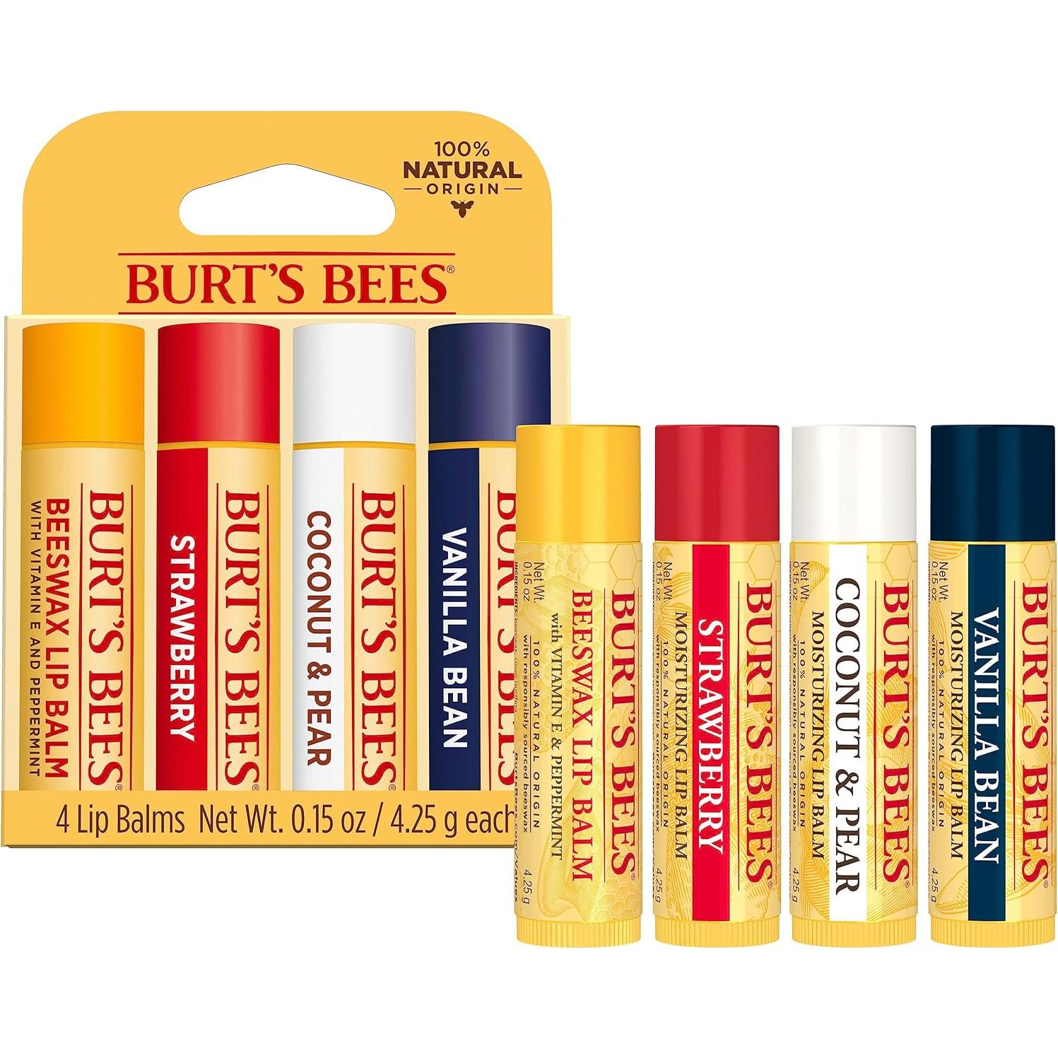 Bálsamo Labial Burt's Bees Pack 4 Tubos 4.25g Sabores Naturales