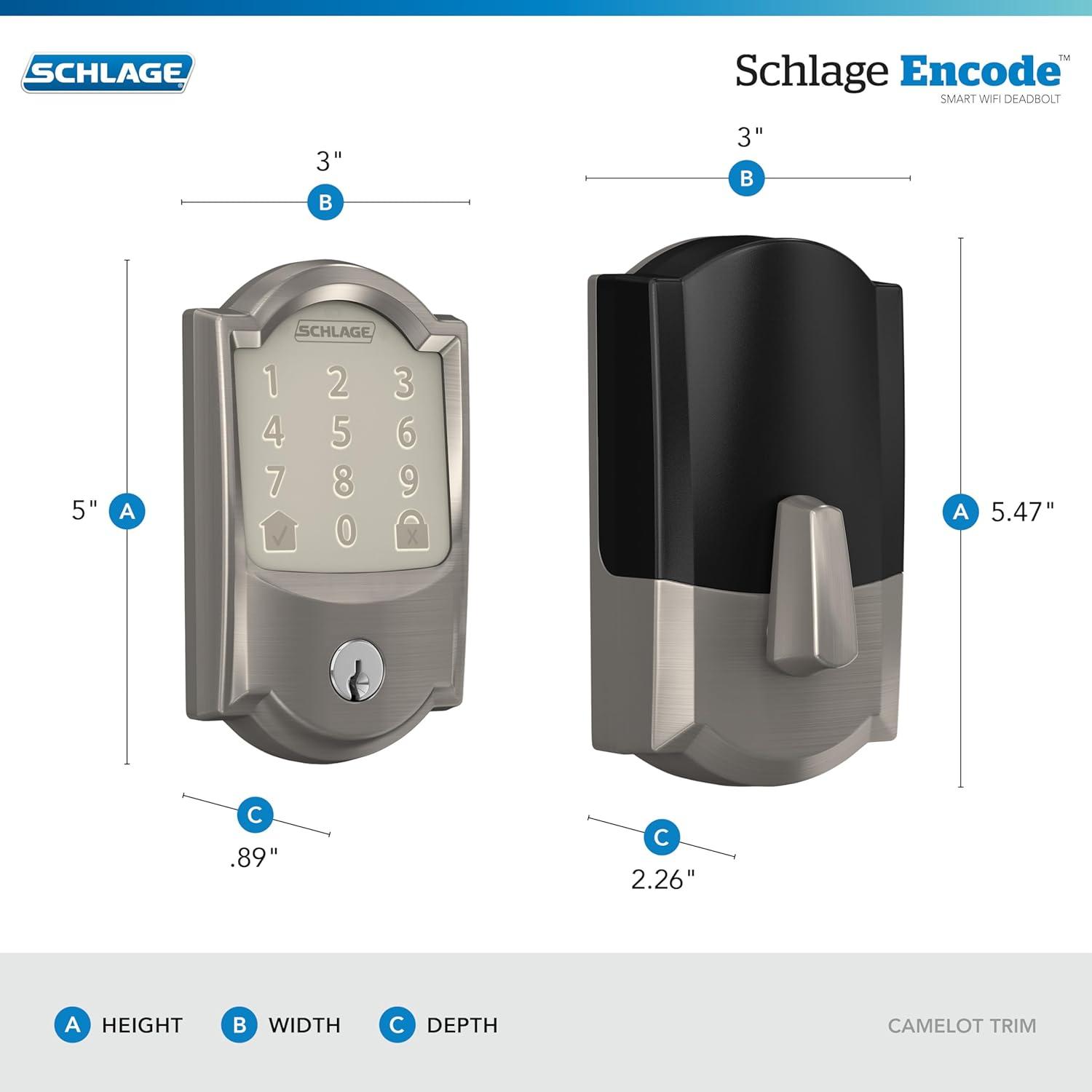 Cerradura Inteligente Wi-Fi SCHLAGE Encode Camelot Níquel Satinado