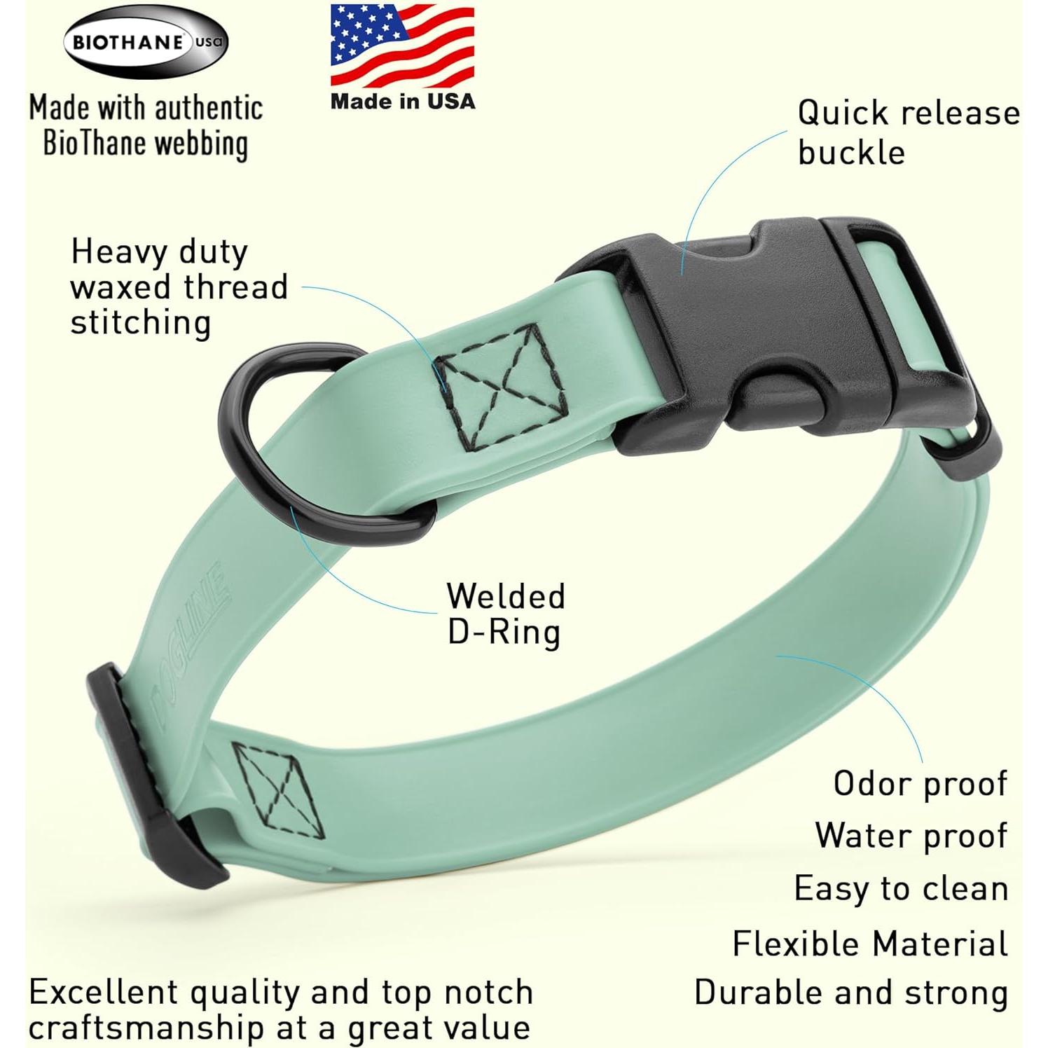 Collar de Perro Impermeable Dogline Biothane 1.59 cm Verde