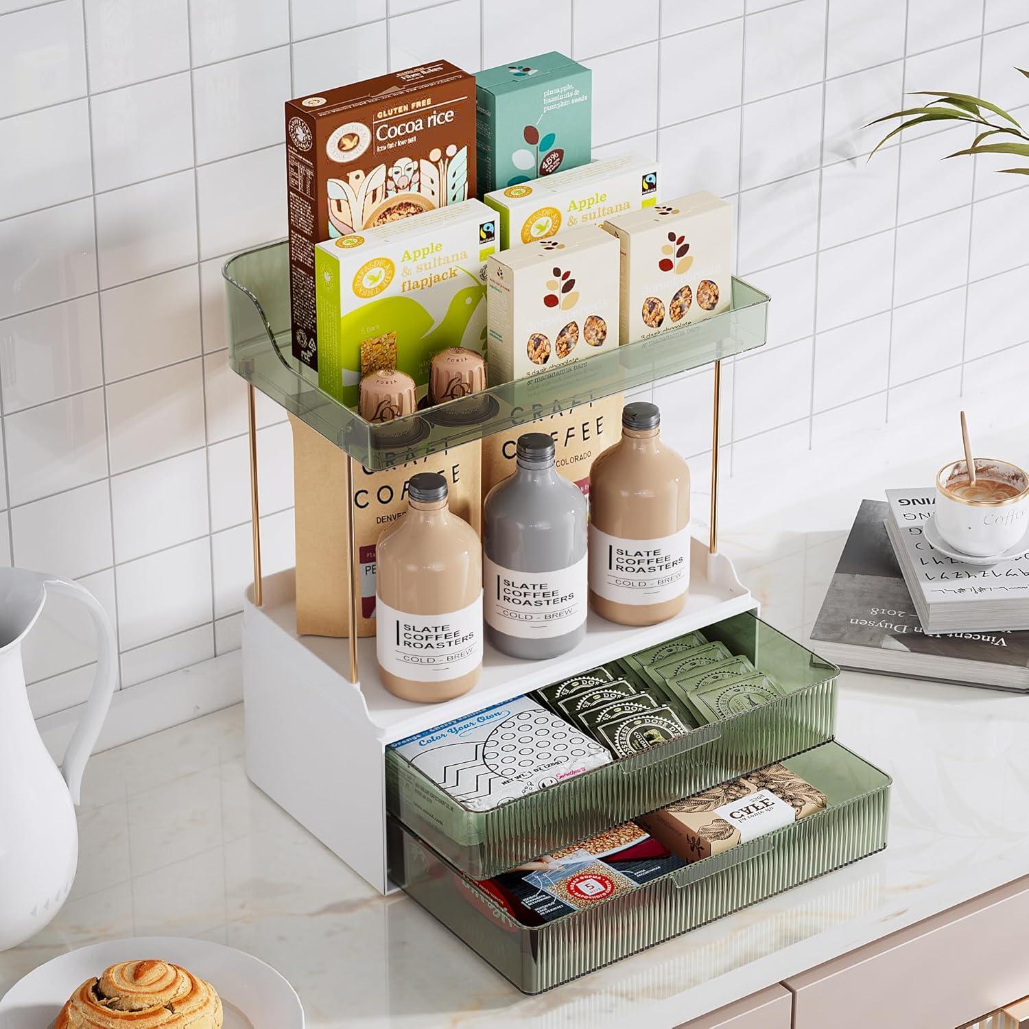 Organizador de Maquillaje Delamu Verde 2 Niveles 2 Cajones