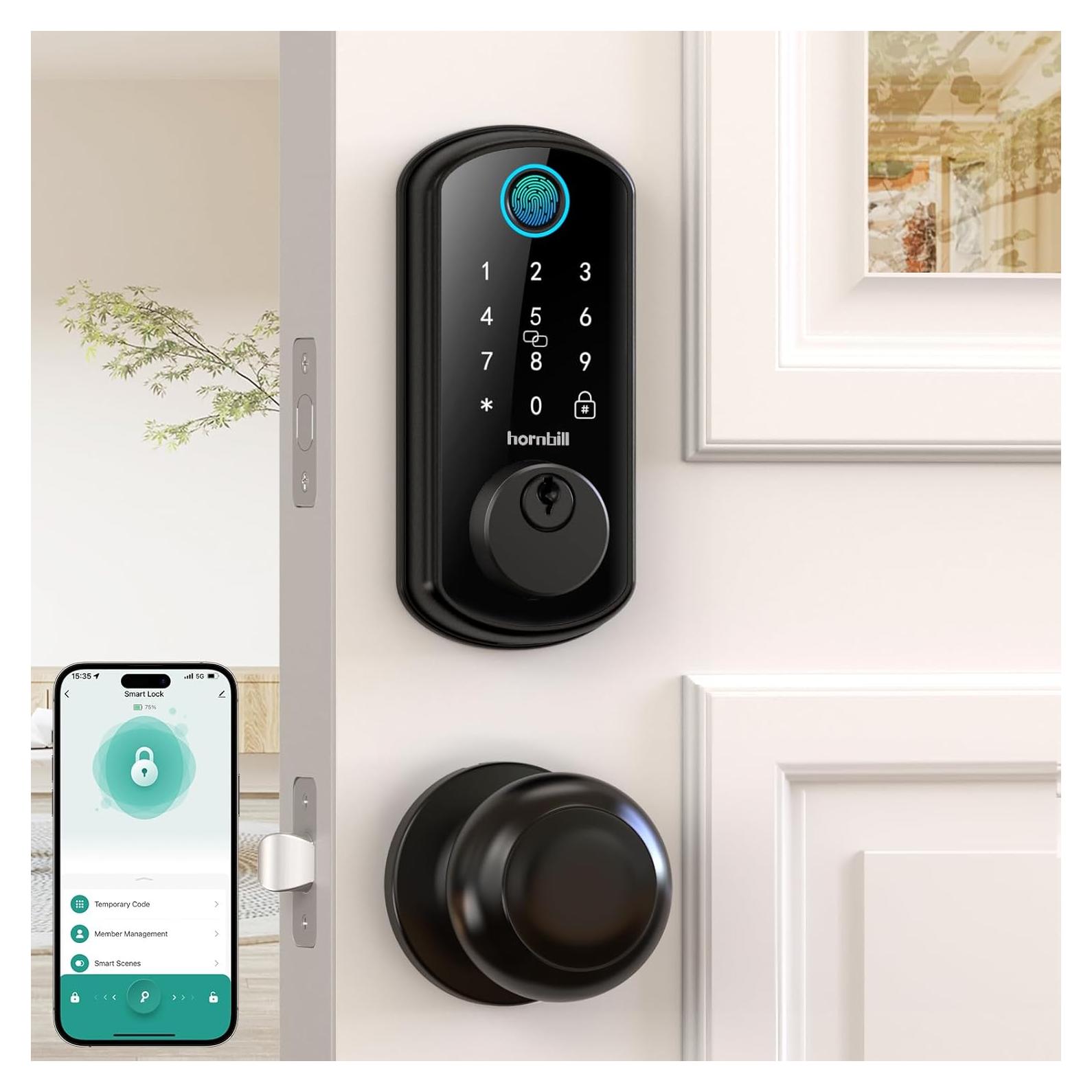Cerradura Inteligente WiFi Hornbill con Huella Dactilar y Manijas