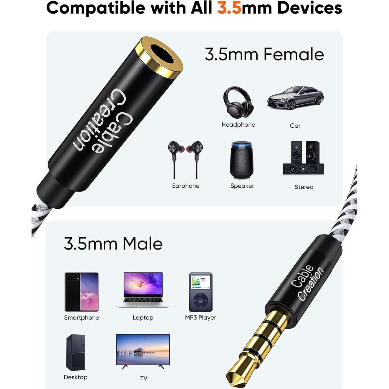 Cable de Extensión de Audio 3.5mm CableCreation 3m con Mic