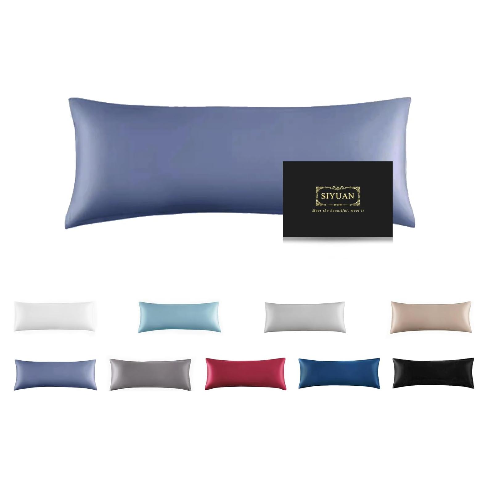 Funda de Almohada de Seda SIYUAN Cuerpo Azul Grisáceo Suave