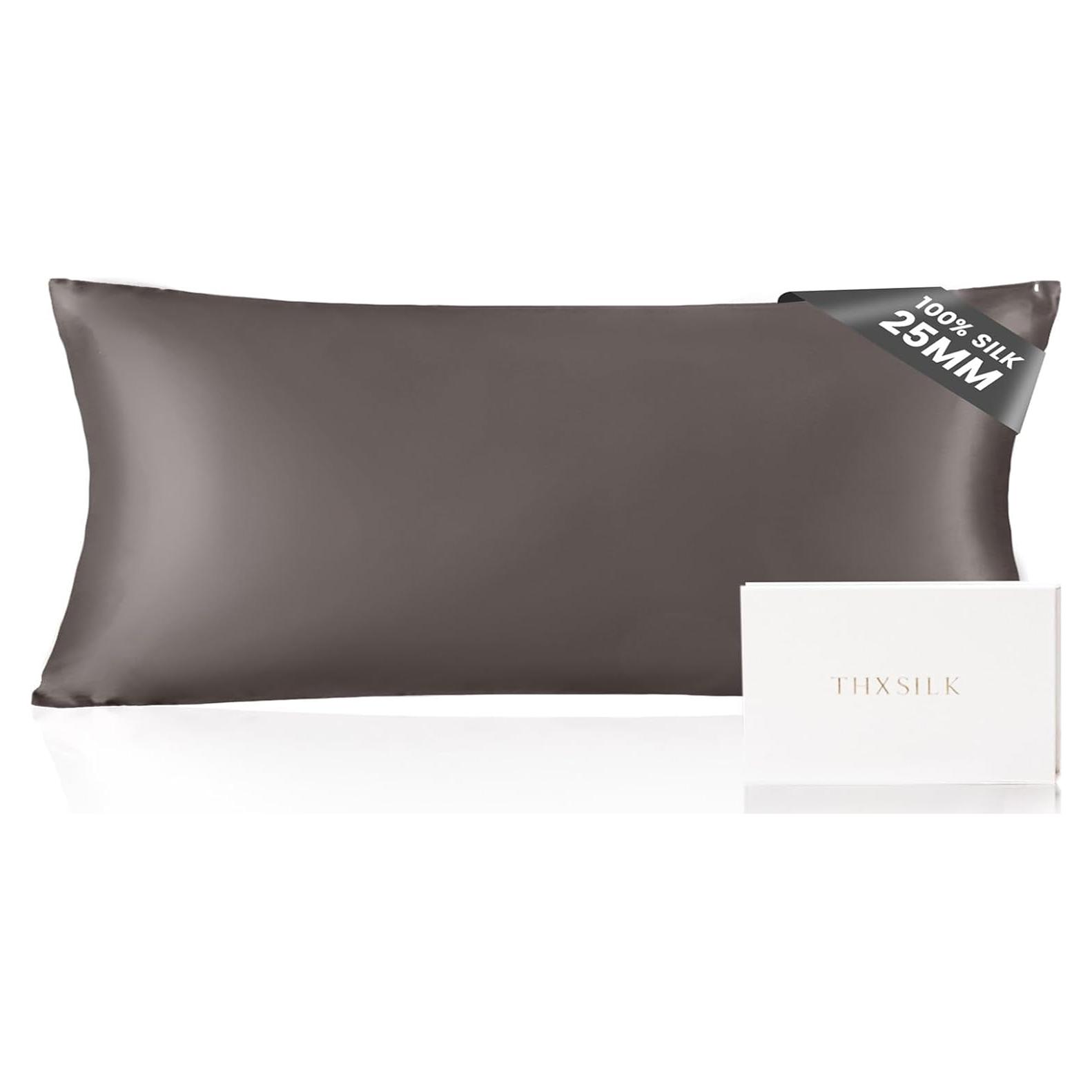 Funda de Almohada de Seda THXSILK 25 Momme Cuerpo 50.8x137.2cm Gris