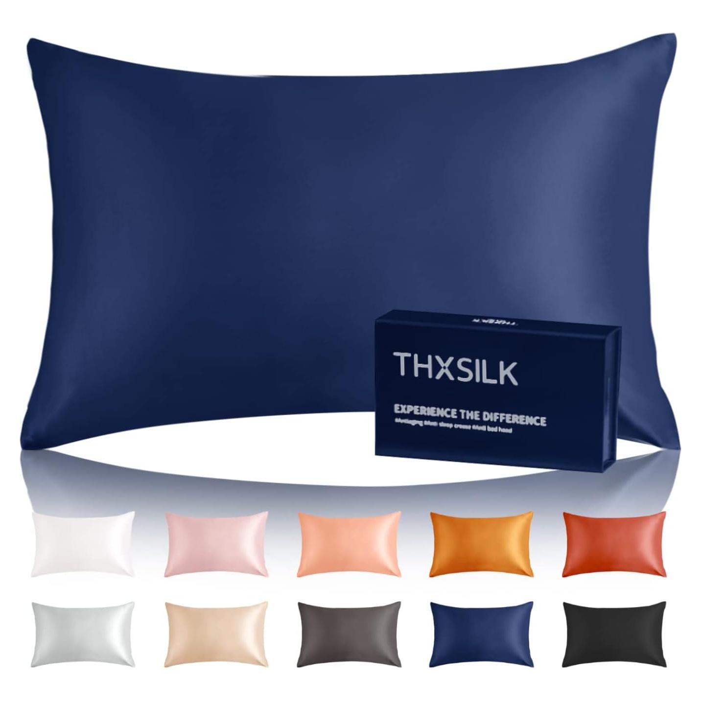 Funda de Almohada de Seda THXSILK King 25 Momme Azul Marino