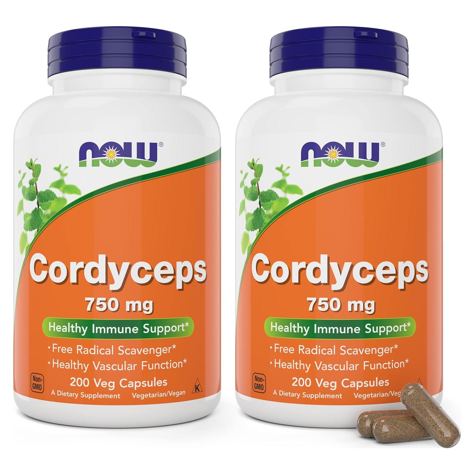 NOW Foods Cordyceps 200 Cápsulas 750 mg Veganas Paquete de 2