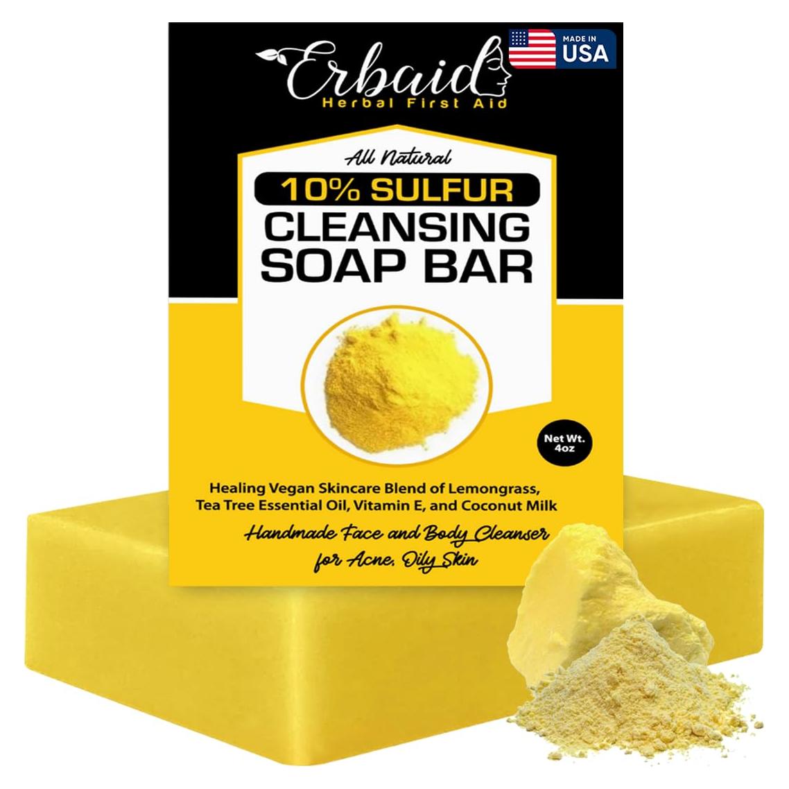 Jabón de Azufre Natural 10% Erbaid - Limpiador Facial y Corporal