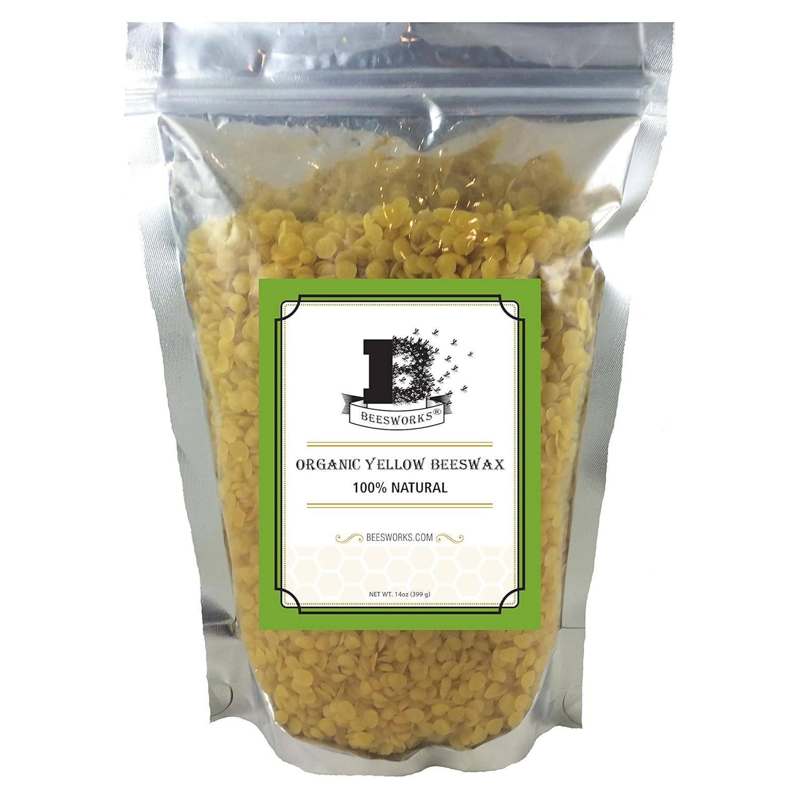 Pellets de Cera de Abeja Amarilla Orgánica Beesworks 396 g - Grado Cosmético