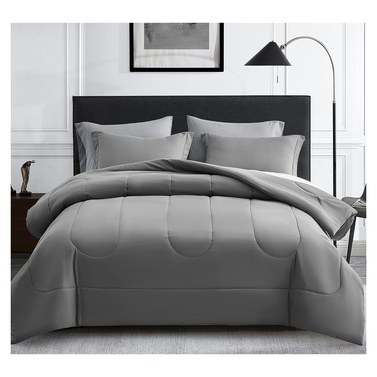 Conjunto Edredón Queen 7 Piezas Maple&Stone Gris Suave