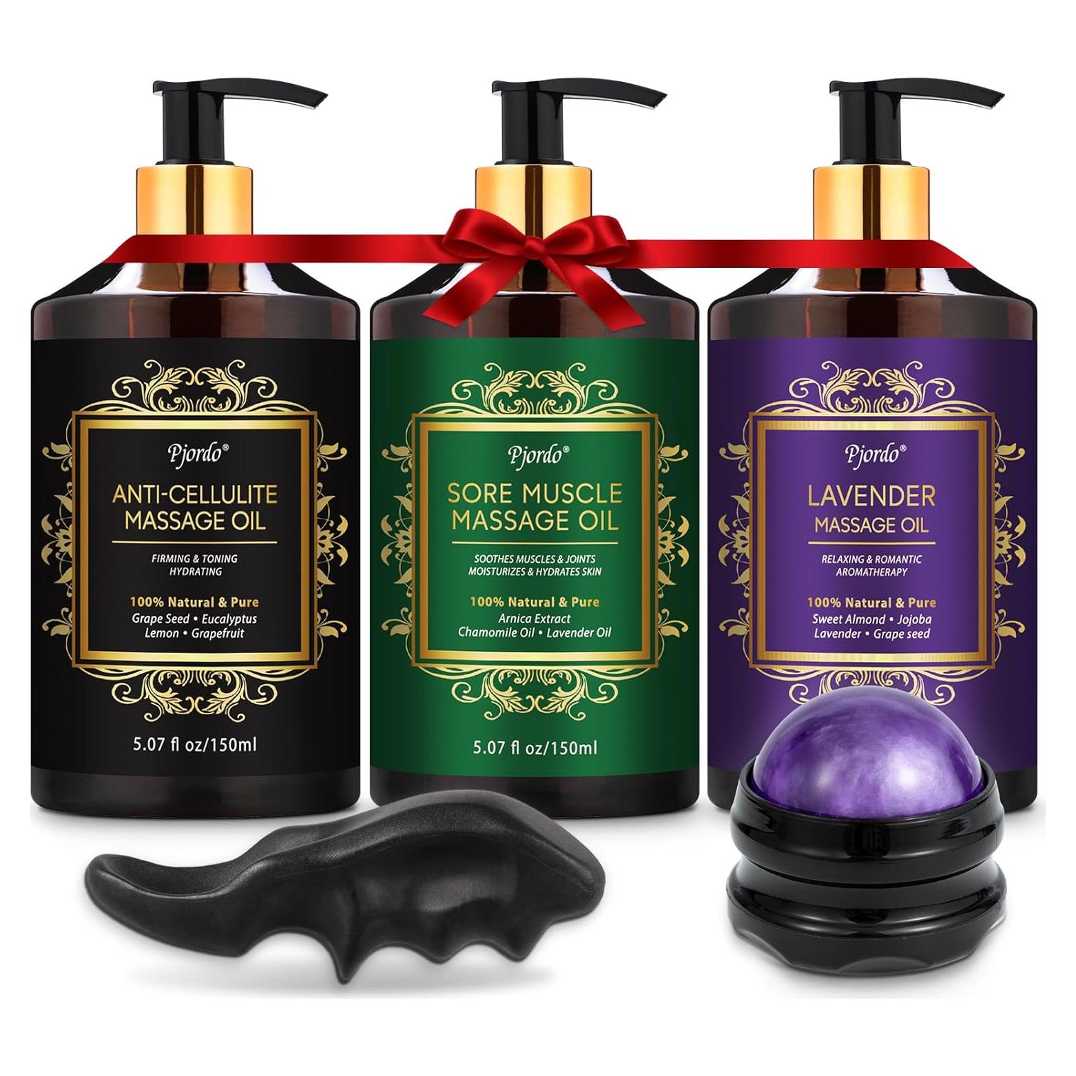 Kit de Masaje Pjordo: 3 Aceites Relajantes + Herramientas