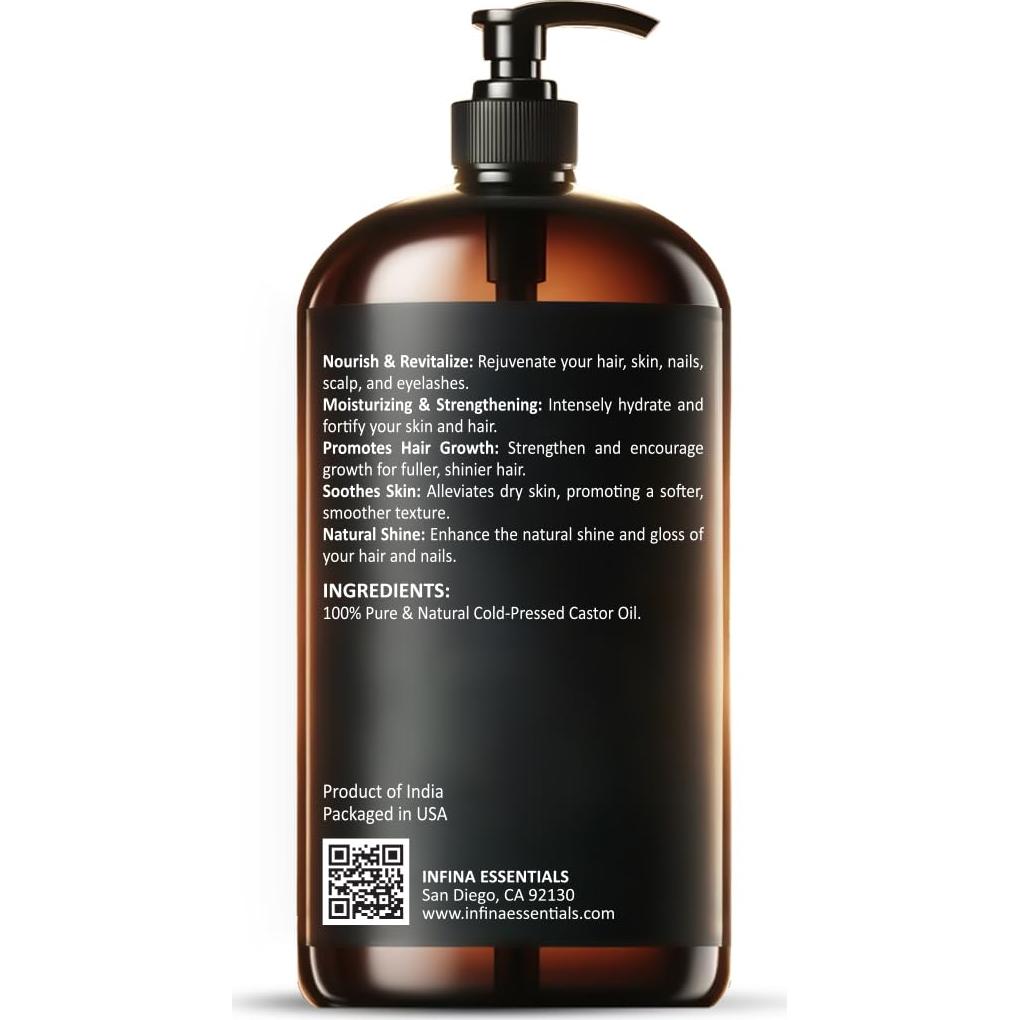 Aceite de Ricino Puro INFINA ESSENTIALS 473 ml - Hidratante