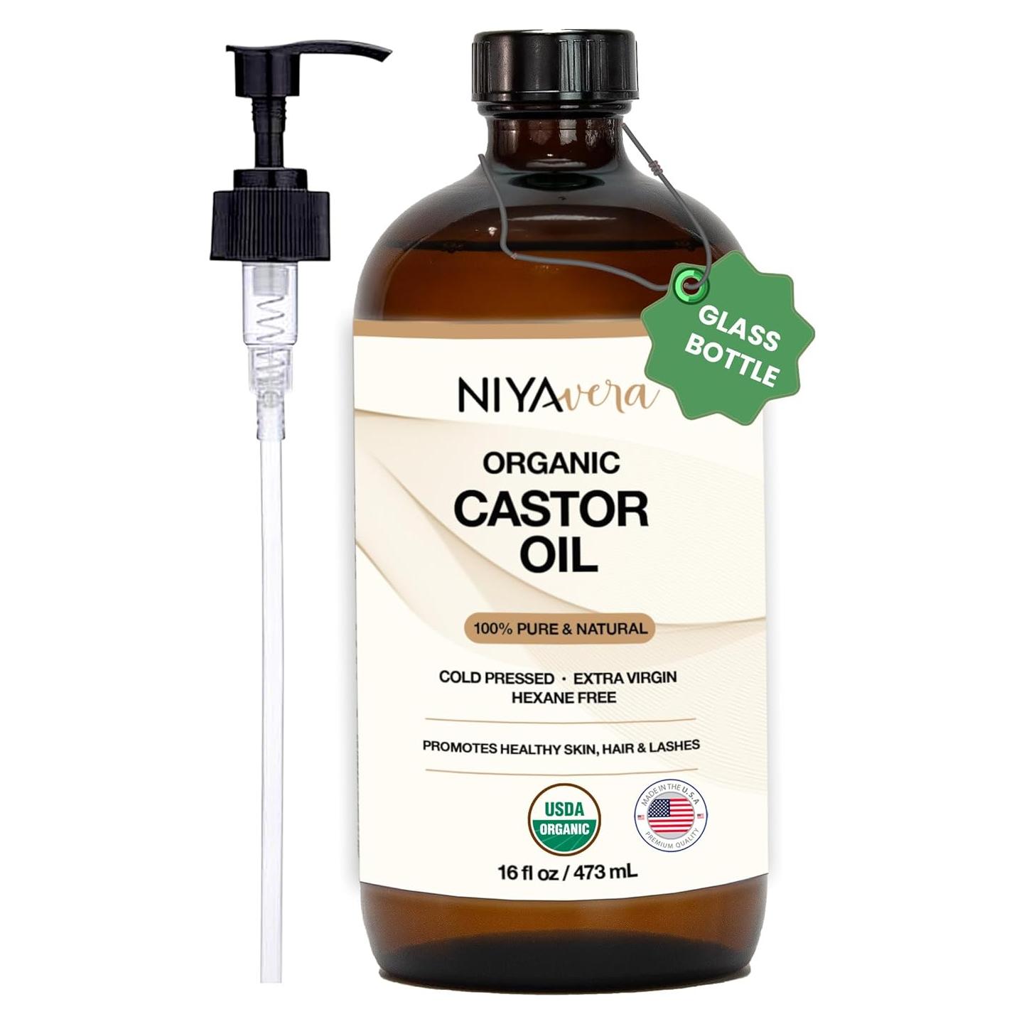 Aceite de Ricino Orgánico Niyavera 473ml Prensado en Frío Sin Refinar