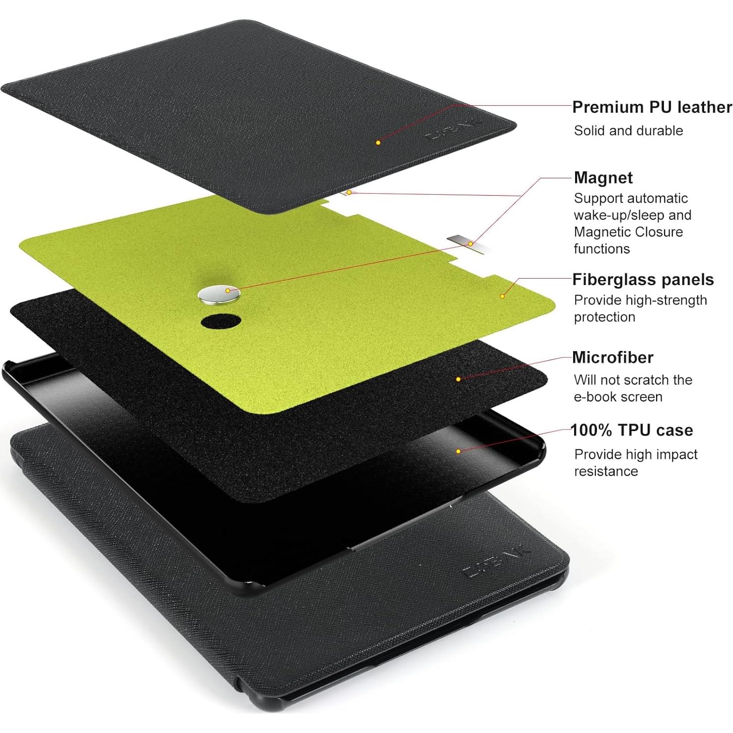 Funda CoBak para Kindle Paperwhite 12ª Gen 2024 - PU Cuero Negro