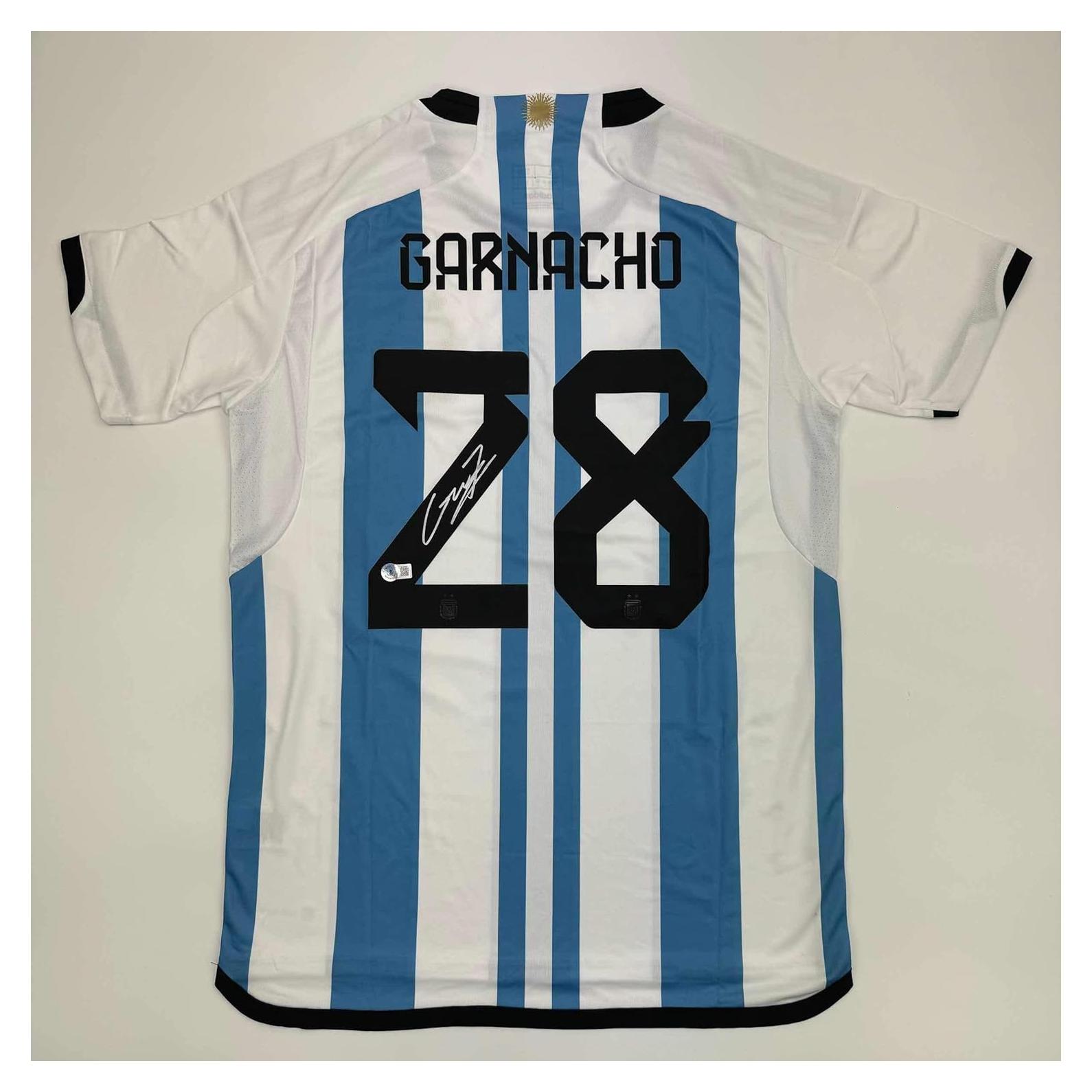 Camiseta de fútbol firmada Alejandro Garnacho Argentina Azul