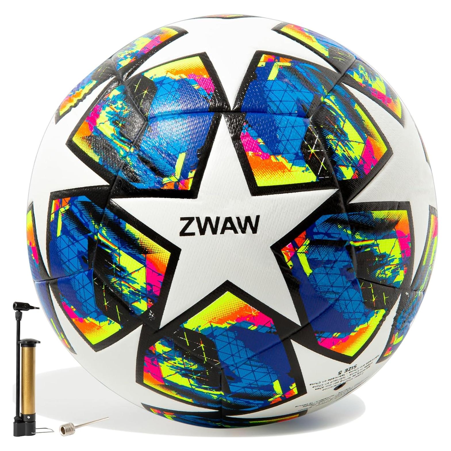 Balón de Fútbol ZWAW Tamaño 5 Cuero PU Impermeable con Bomba