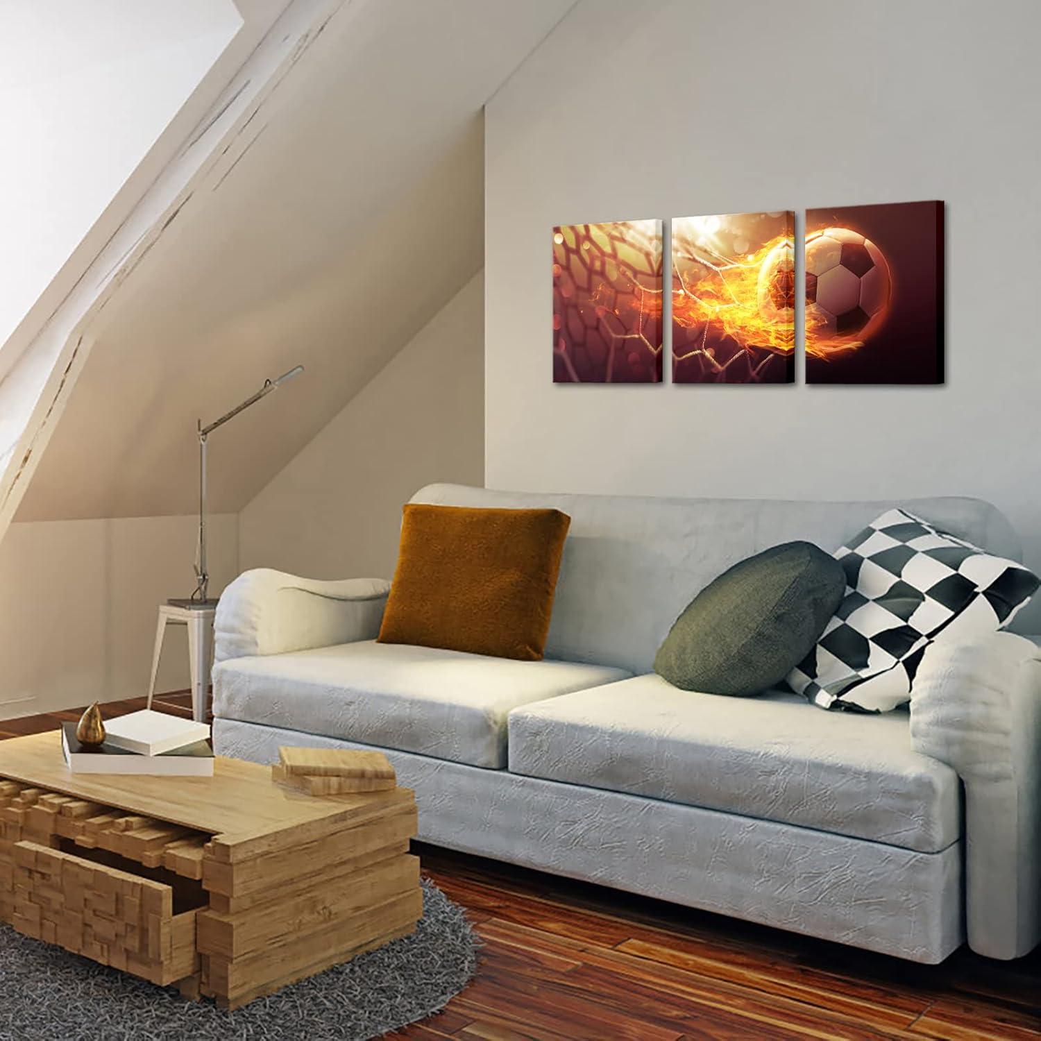 Arte de Pared de Fútbol RnnJoile 3 Piezas 30x40 cm Lienzo HD